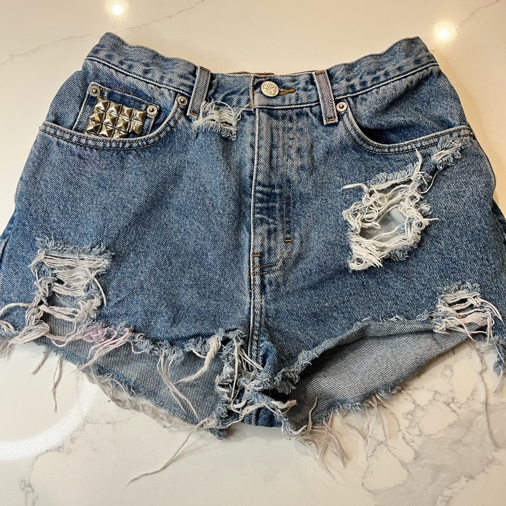 Calvin Klein Collection Blue Distressed Jean Shorts